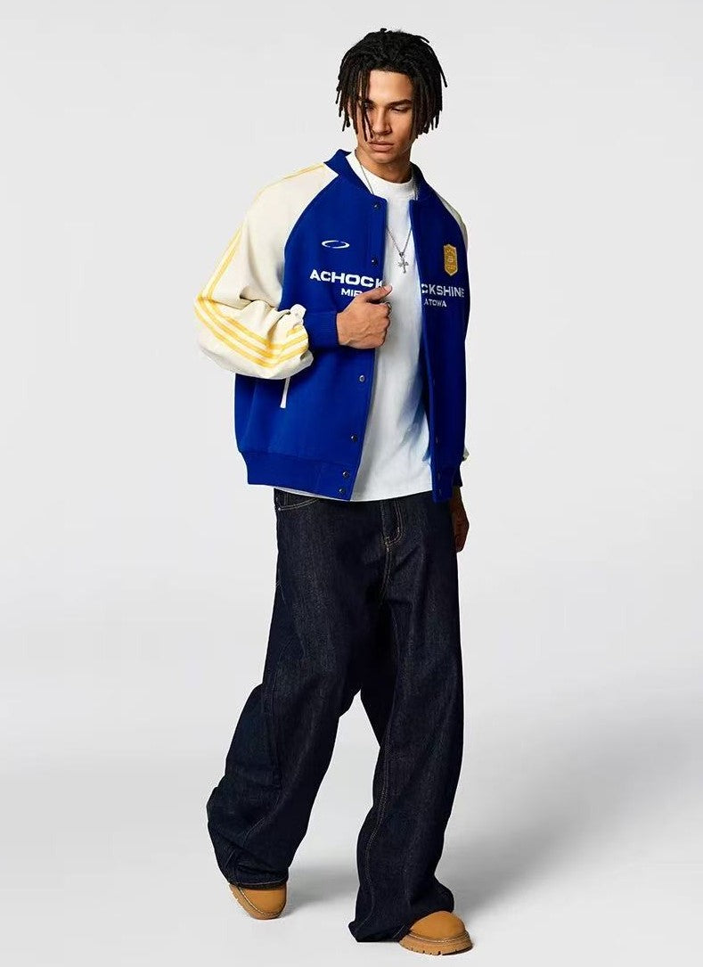 ACHOCK Stitched Contrasting Retro Baseball Jacket