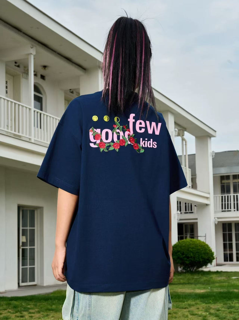 AFGK "Vine Garden" Rose Embroidered Short-sleeved T-shirt