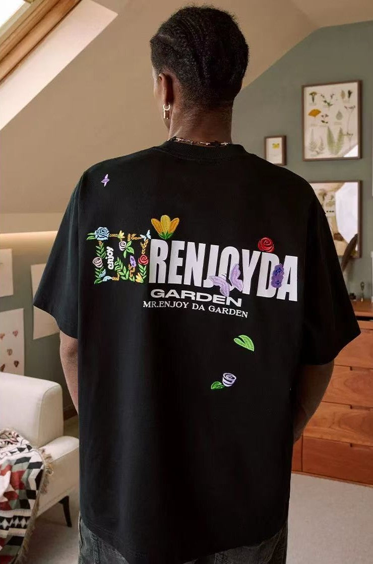 MEDM Embroidered Floral Short-sleeved T-shirt