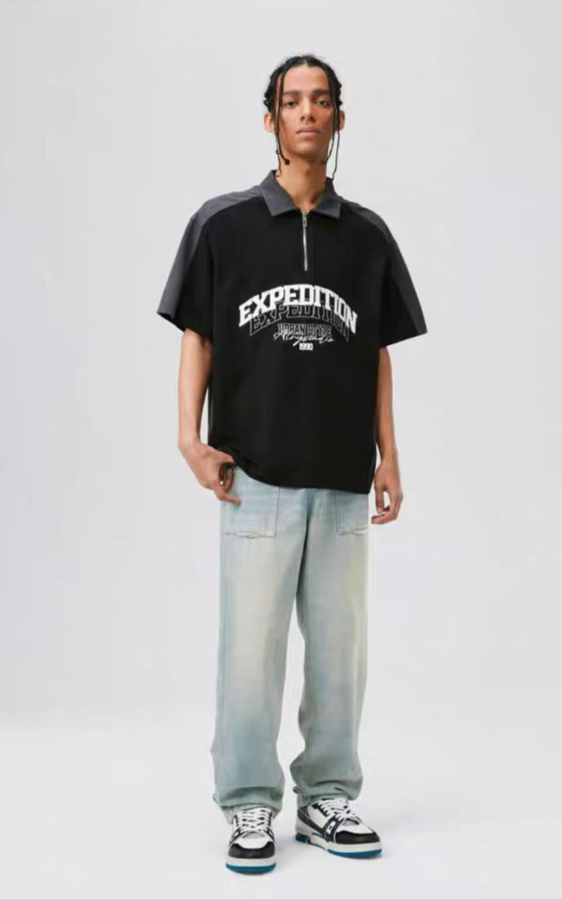 ATRY Retro Stitching Contrast Color POLO T-shirt