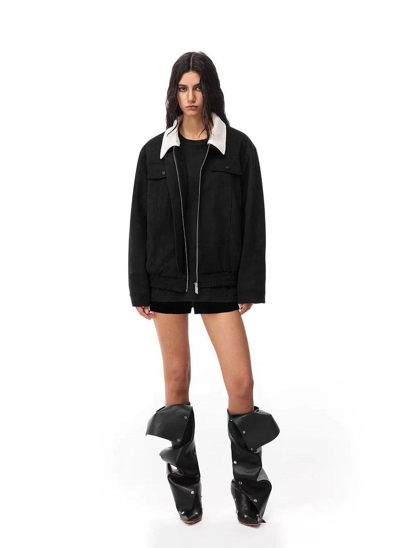 FDR Retro Contrast Lapel Suede Jacket (For Women)