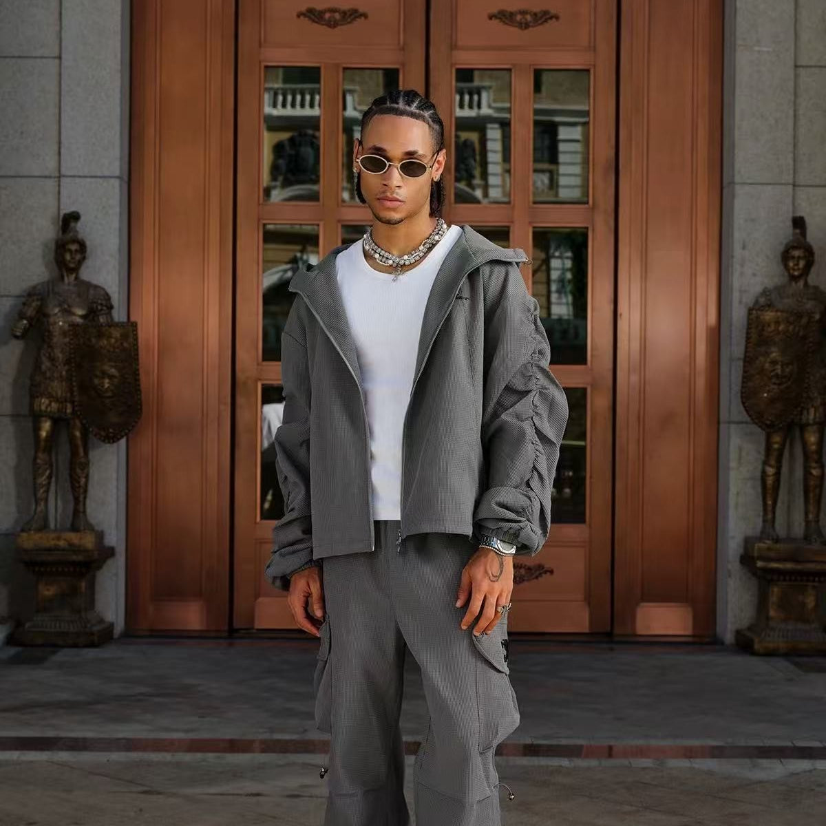 STK Vintage Ruched Split Hooded Jacket