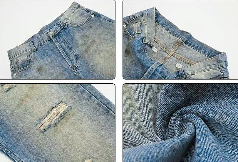 ACHOCK Washed Distressed Ripped Jeans