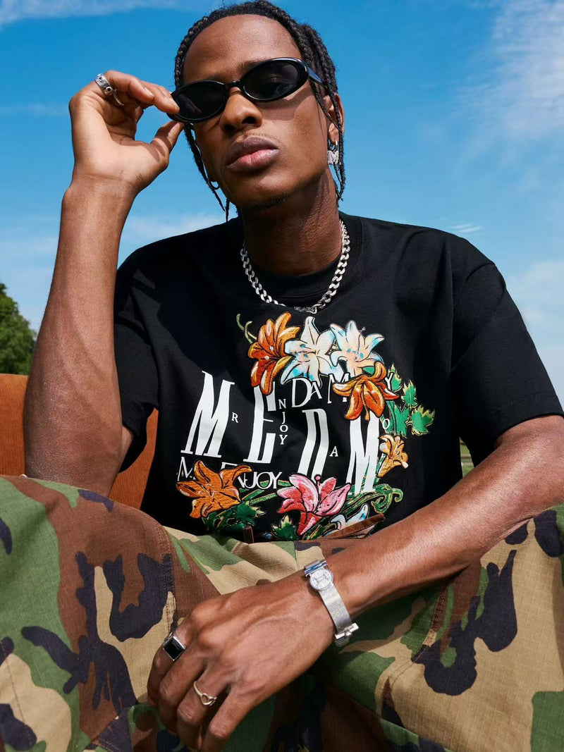 MEDM Twisted Floral Print Short-sleeved T-shirt