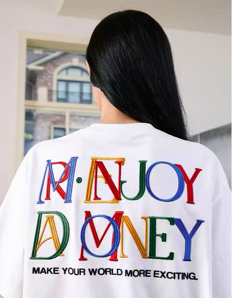 MEDM  Rainbow Letter Embroidered Logo Short-sleeved T-shirt