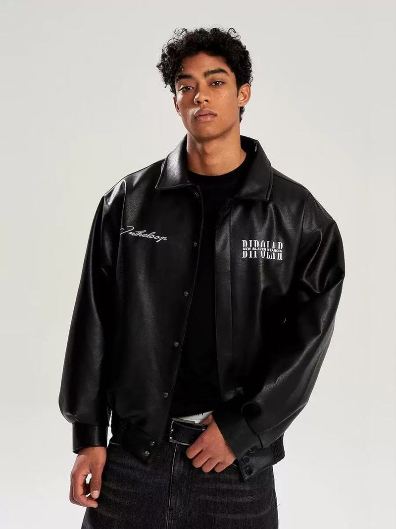 BIPOLAR Logo Embroidered Leather Jacket