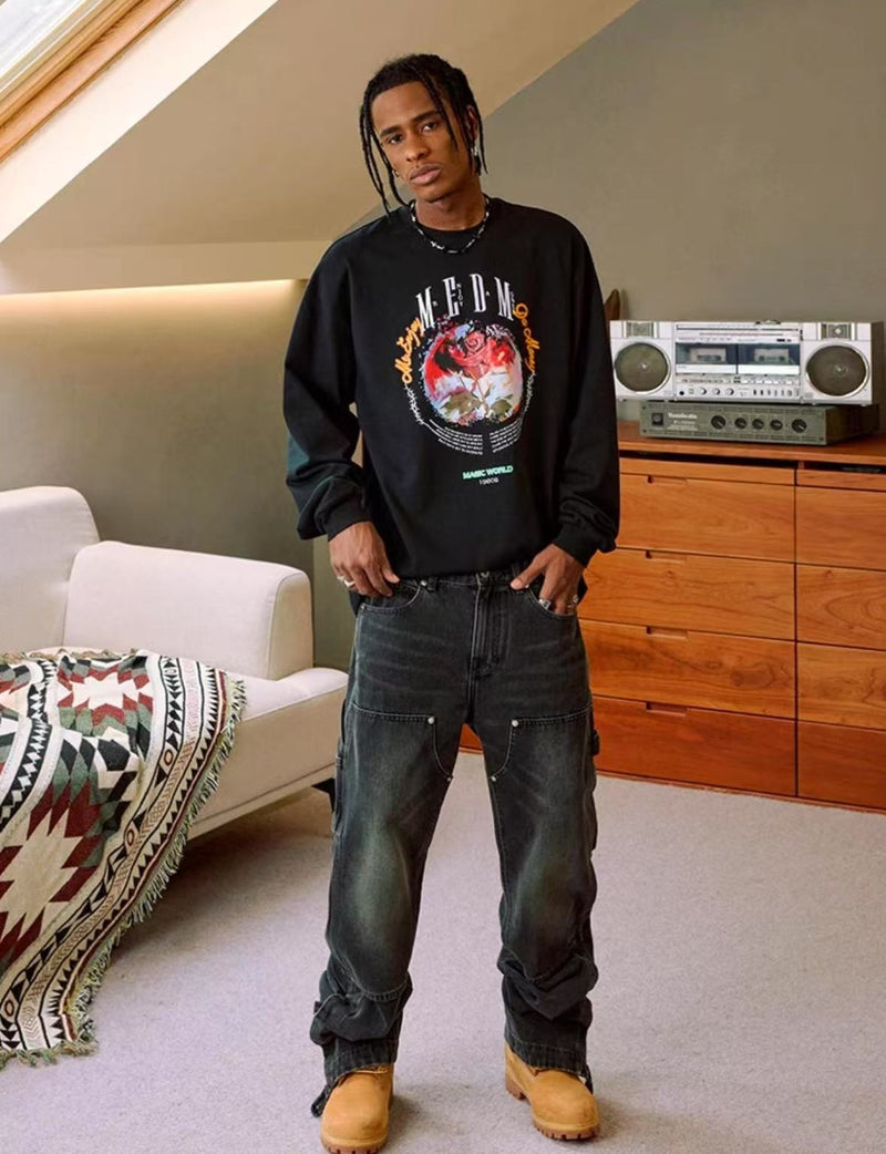 MEDM Flowers and Thorns Circular Text Long-sleeved T-shirt