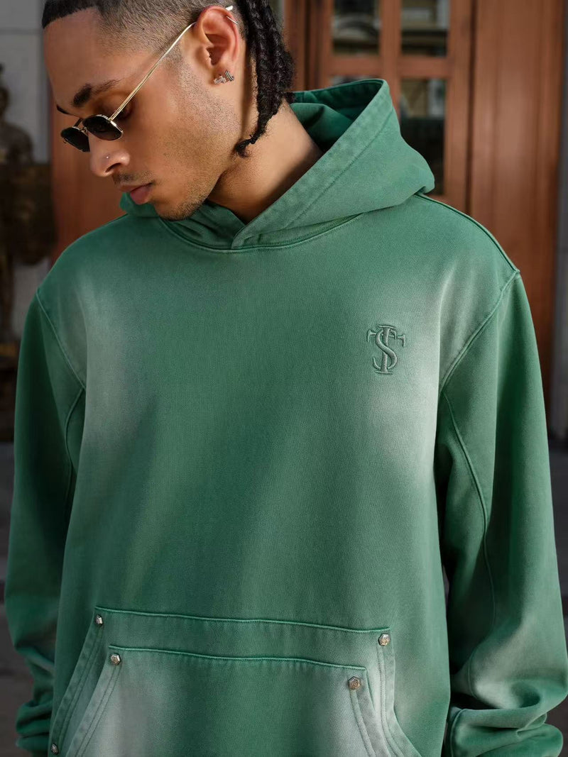 STK Double Pouch Rivet Pocket Wash Hoodie