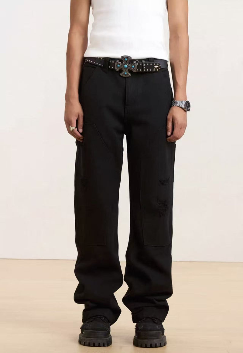 STK Washed Distressed Patchwork Jeans