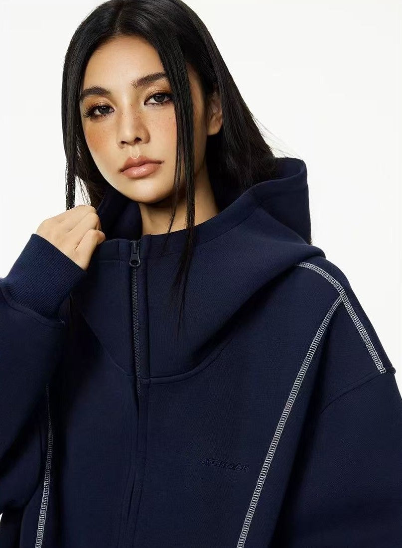 ACHOCK  Heavy Air Layer Cardigan Zipper Sweatshirt