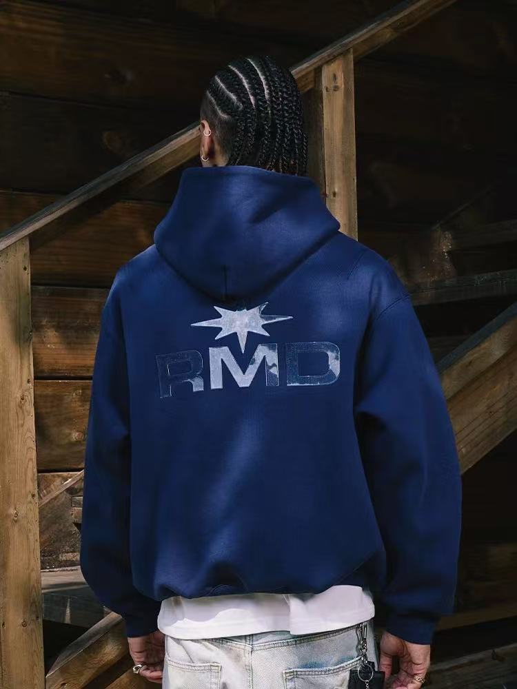 REMEDY Octagram Star Logo Print Hooded Zipper Sweatshirt