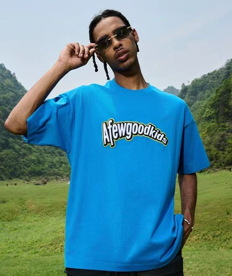 AFGK Curved Patch Embroidered Short-sleeved T-shirt