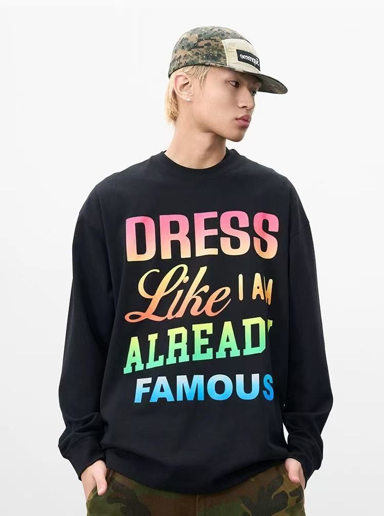 AFGK Color Gradient Slogan Long-sleeve T-Shirt