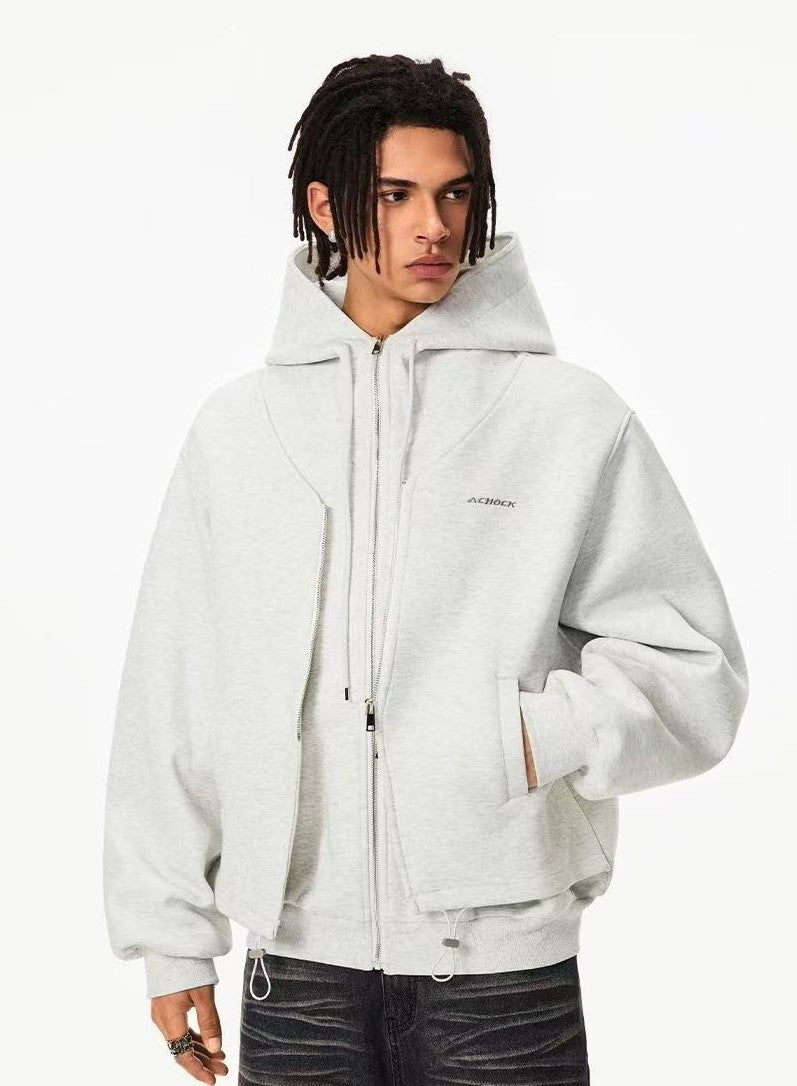 ACHOCK Double Zipper Air Layer Cardigan Hooded Jacket