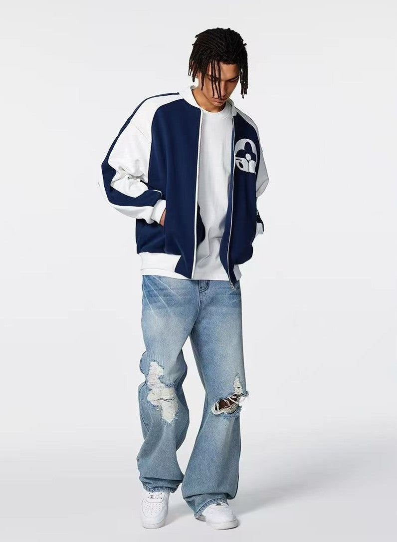 ACHOCK Butterfly Stitching Retro Ripped Jeans