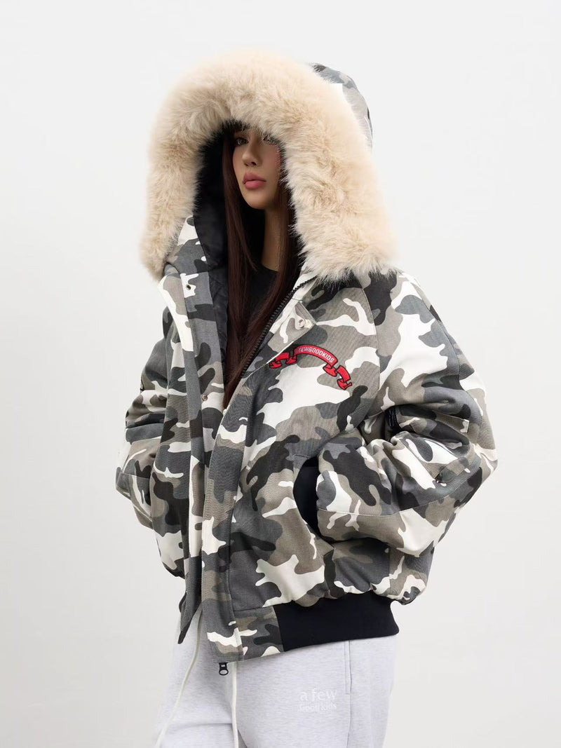 AFGK Camouflage Fur Collar Cotton Jacket