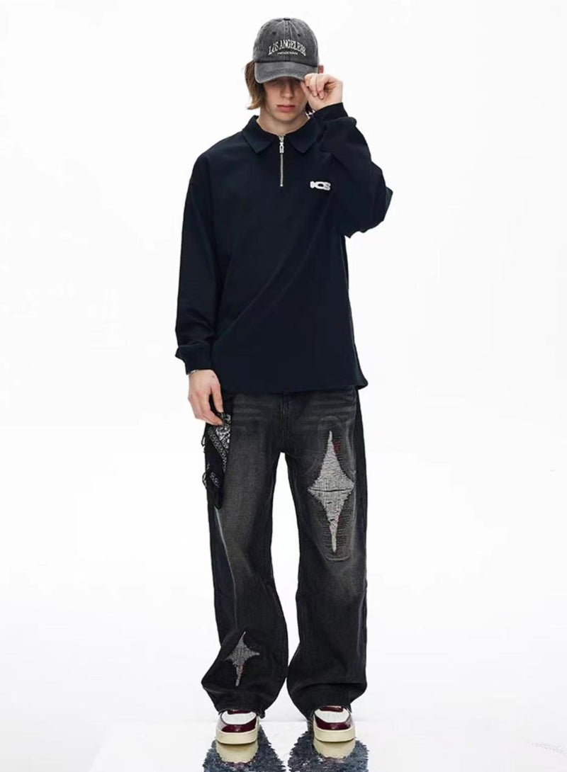 ICONSLAB Monogram Half-zip Long-sleeve Polo Shirt