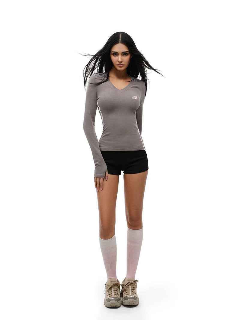 FDR Slim Fit V-neck Sports Long-sleeved Tee (For Women)