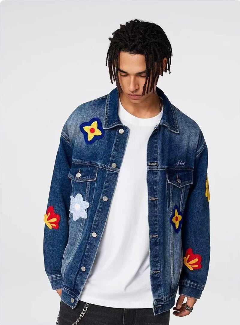 ACHOCK Flower Embroidered Denim Jacket