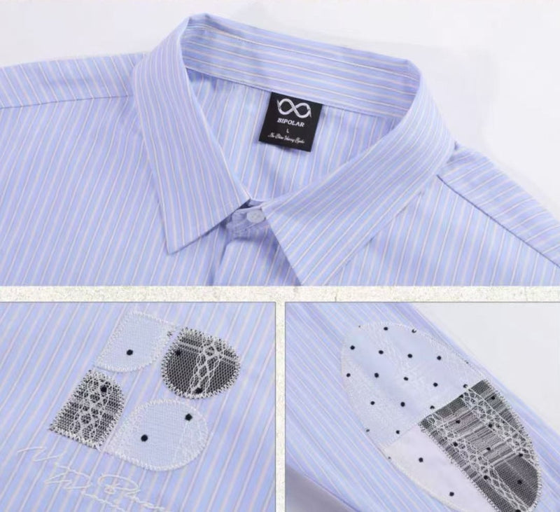 BIPOLAR Lace Plaid Patchwork Striped Polo Shirts
