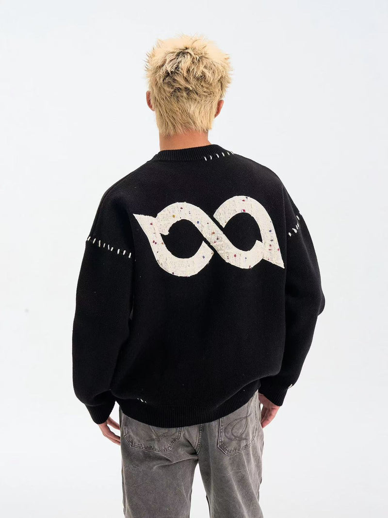 BIPOLAR Patch Embroidered Round Neck Pullover Sweater