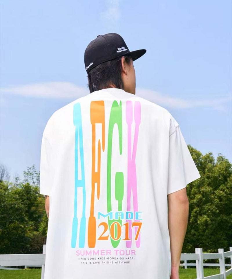 AFGK Contrast Color Printed Letter LOGO T-shirt
