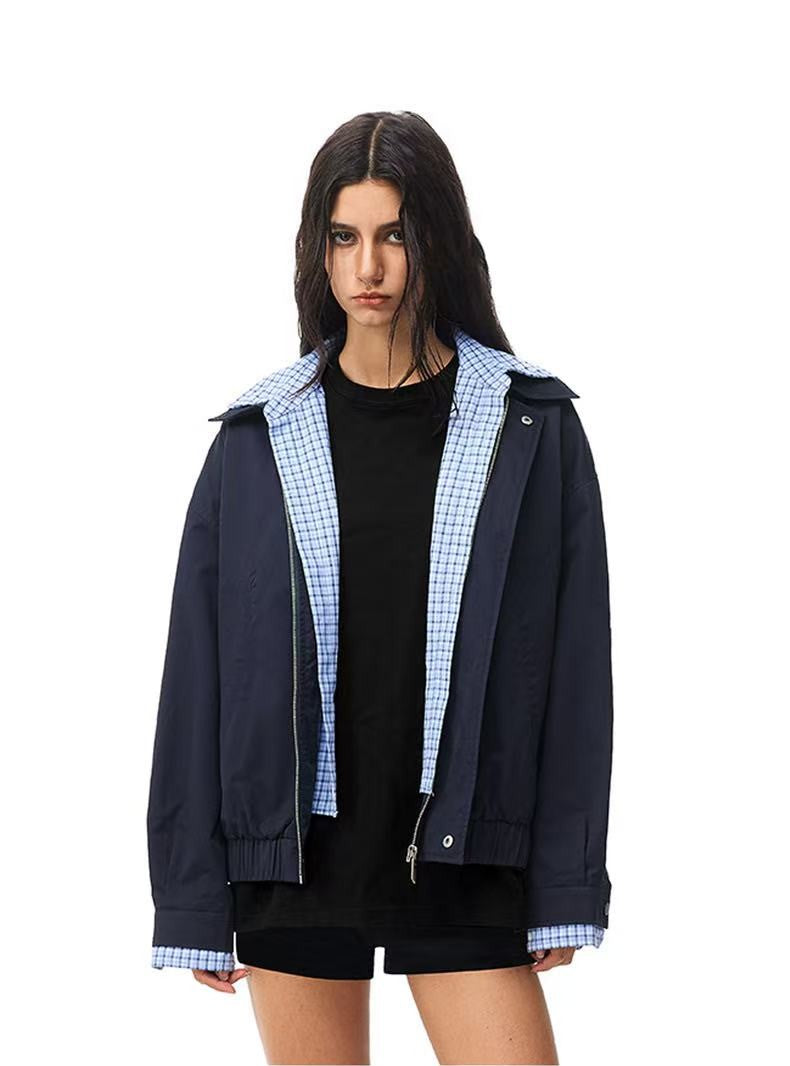 FDR Contrast Patchwork Plaid Fake Two-piece Jacket