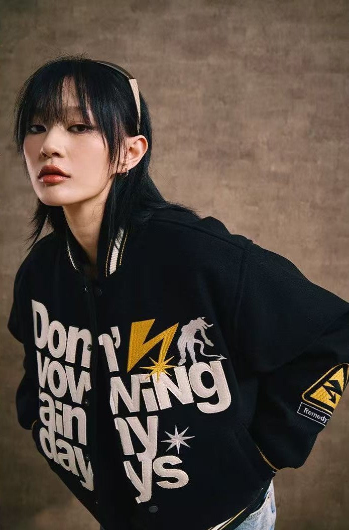 REMEDY Lightning Pledge Embroidered Letter Jacket