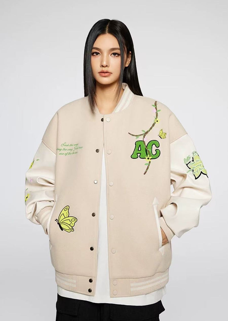 ACHOCK Heavy Hip-hop Flower Vine Embroidery Baseball Jacket