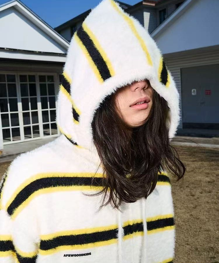 AFGK Striped Zip Hooded Cardigan Sweater