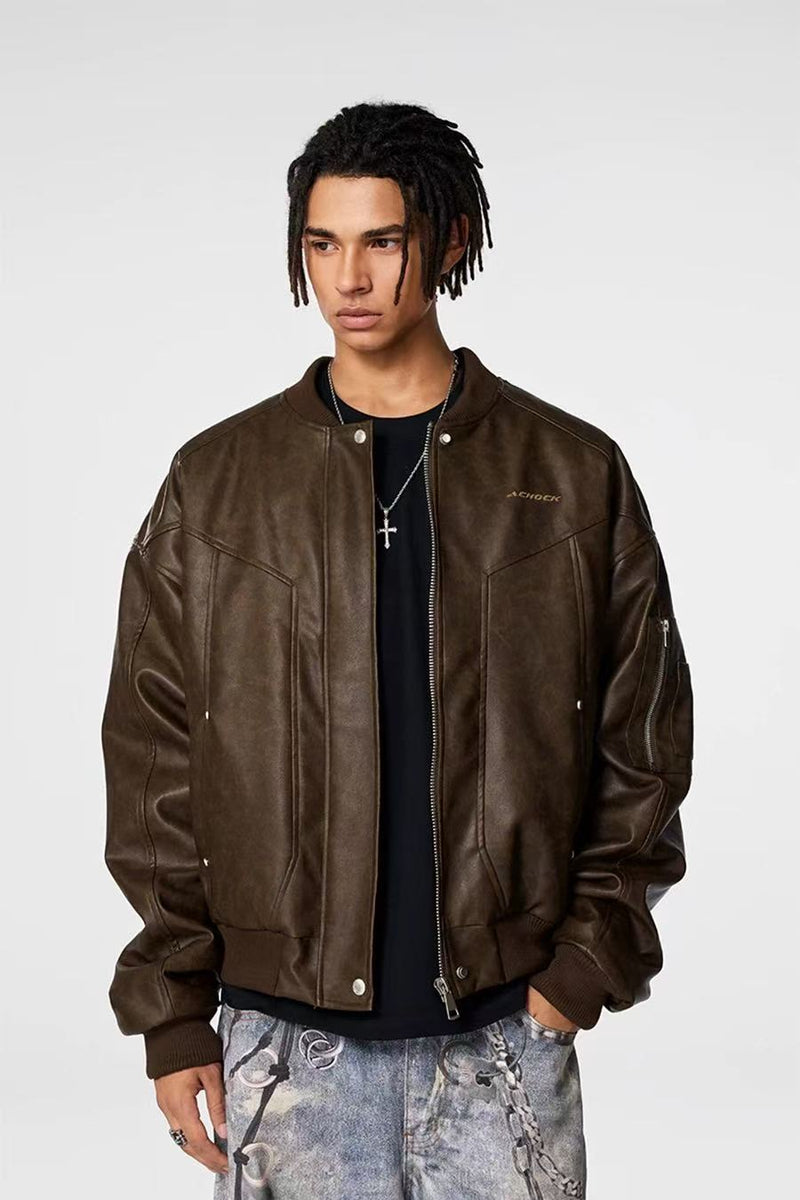 ACHOCK Retro Nostalgic Motorcycle Quilted Leather Jacket