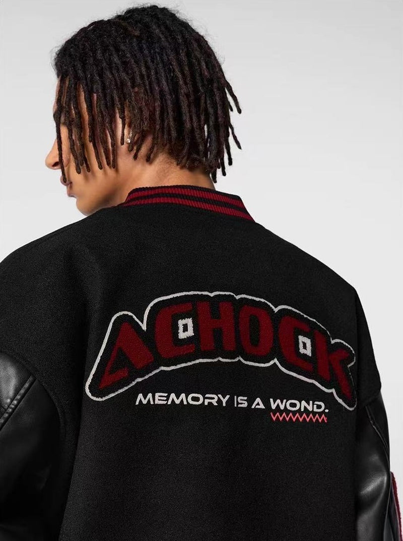 ACHOCK Waffle Logo Embroidered Baseball Jacket
