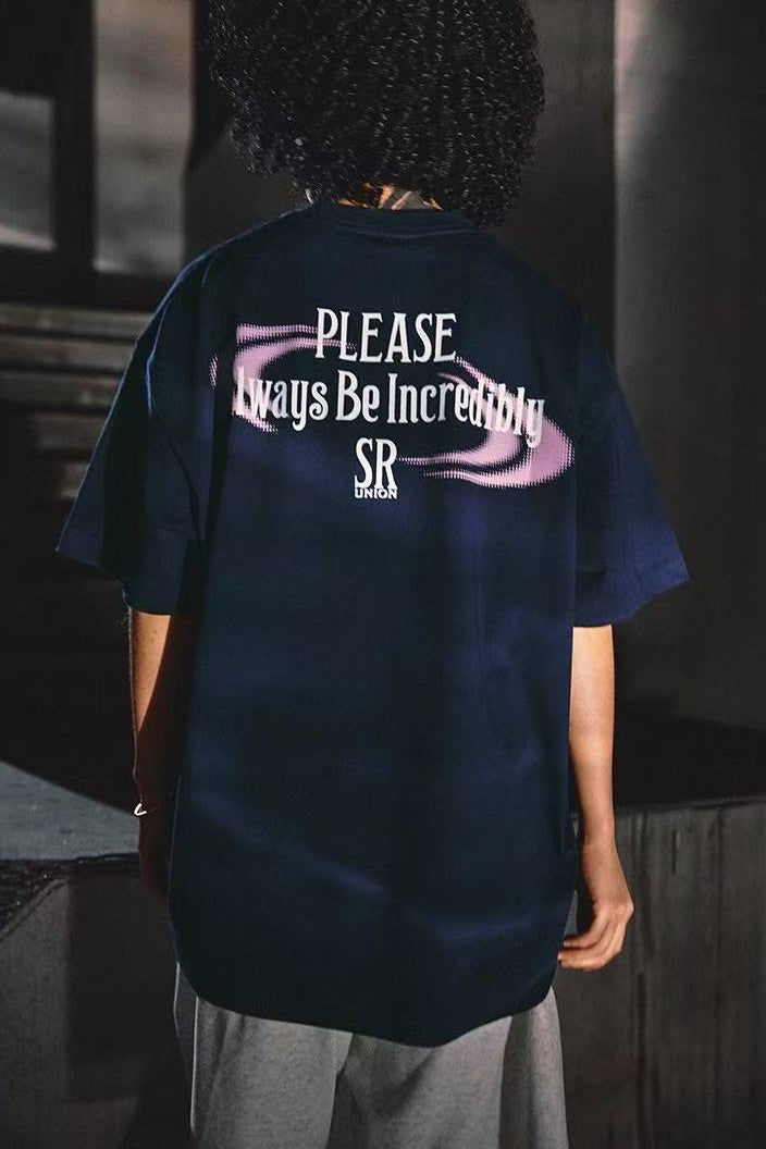 REMEDY Water Ripple Letter Print Short-sleeved T-shirt