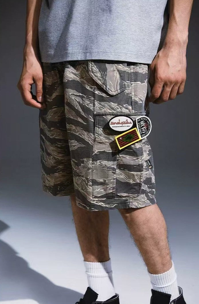 REMEDY Leopard Camo Cargo Shorts (x3 Velcro Patches)