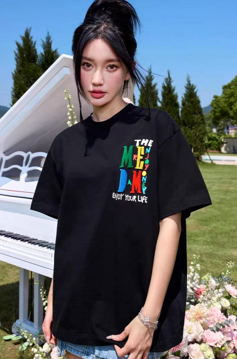 MEDM Colorful Floral Paper-cut Short-sleeved T-shirt