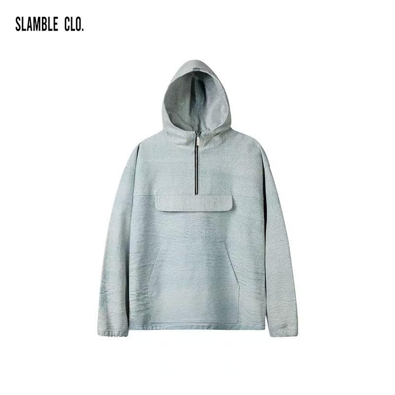 SLAMBLE Washed Half-zip Casual Trendy Hoodie