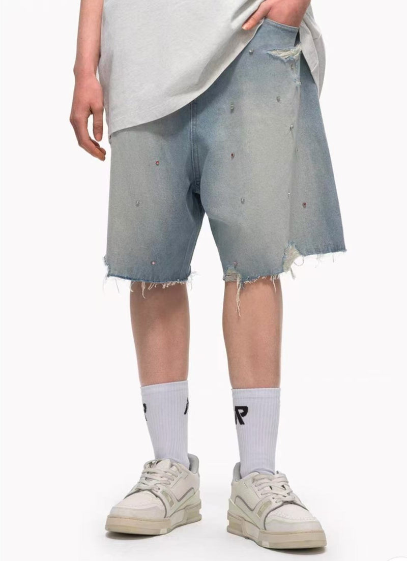 FDR Studded Frayed Denim Shorts