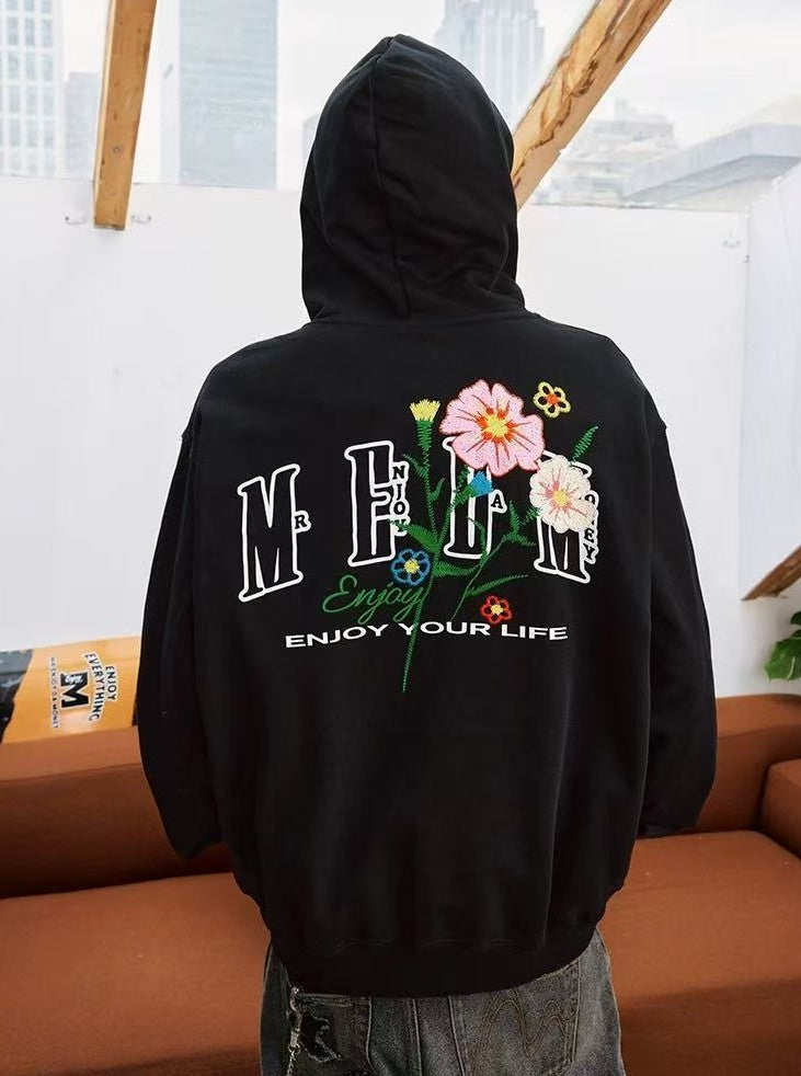 MEDM Chain Embroidered Flower Large M Zipper Hoodie
