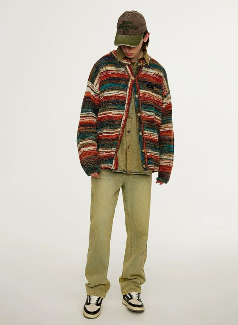 ICONSLAB Color Gradient Striped Cardigan Sweater