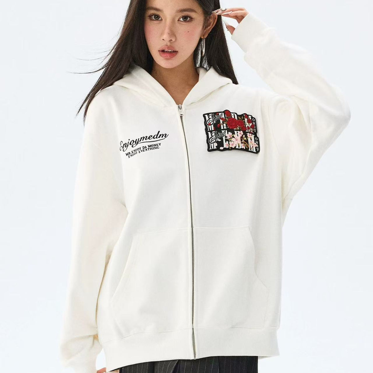MEDM Floral Velcro Zipper Hoodie