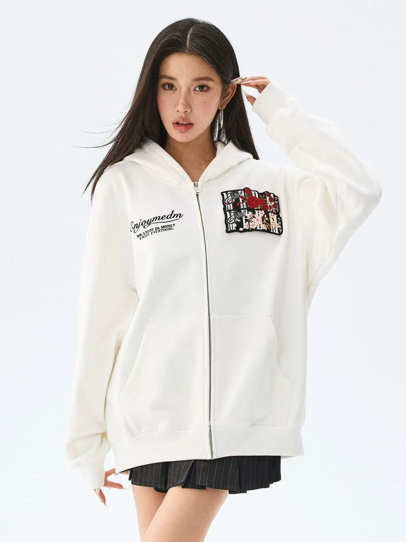 MEDM Floral Velcro Zipper Hoodie