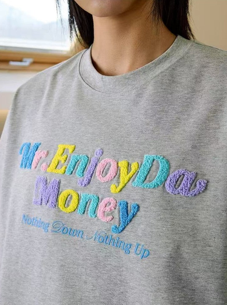 MEDM Macaron Color Letters Towel Embroidered Short Sleeve T-Shirt