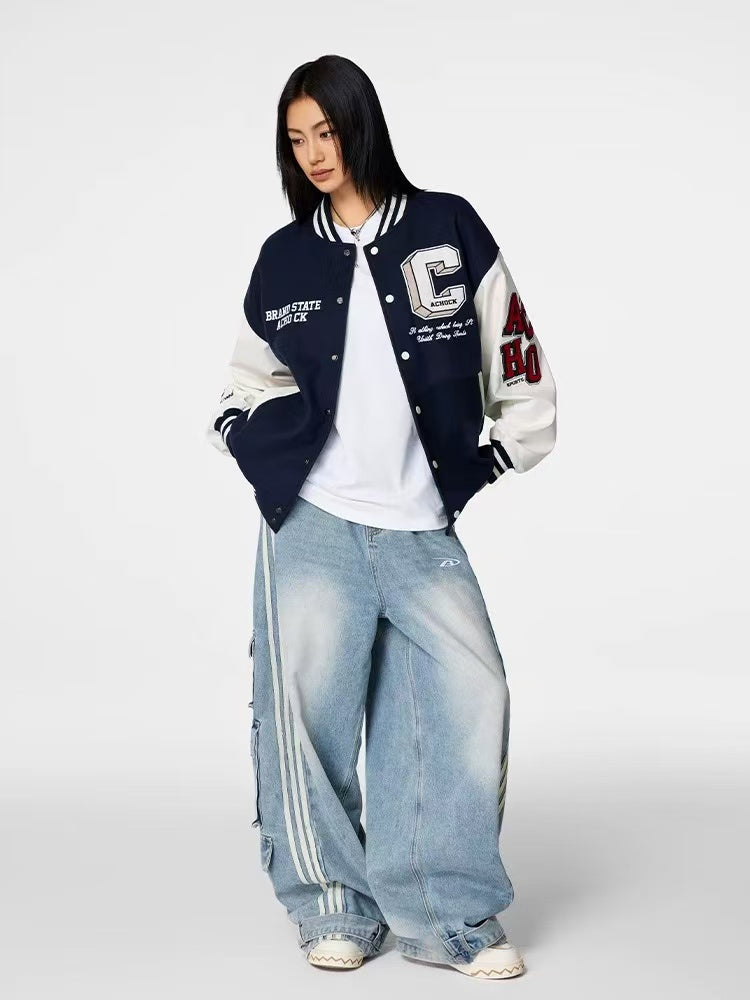 ACHOCK Vintage Embroidery Varsity Jacket