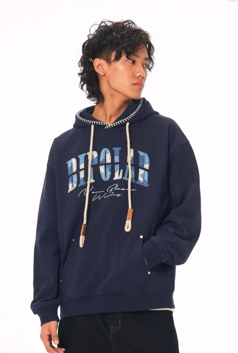 BIPOLAR Denim Striped Patch hoodie