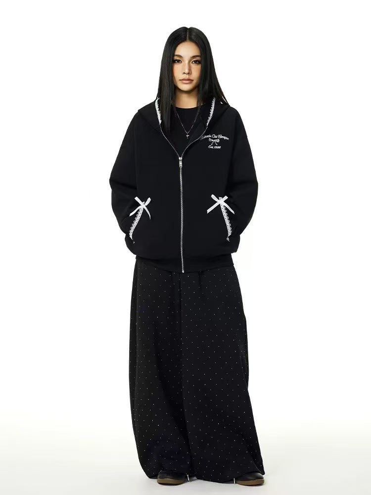 ACHOCK Lace Patchwork Cardigan Sweatshirt