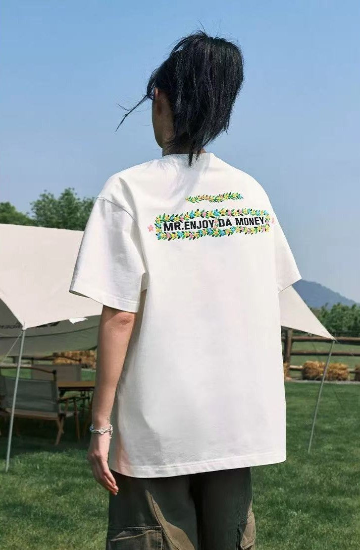 MEDM Embroidered wreath short-sleeved T-shirt