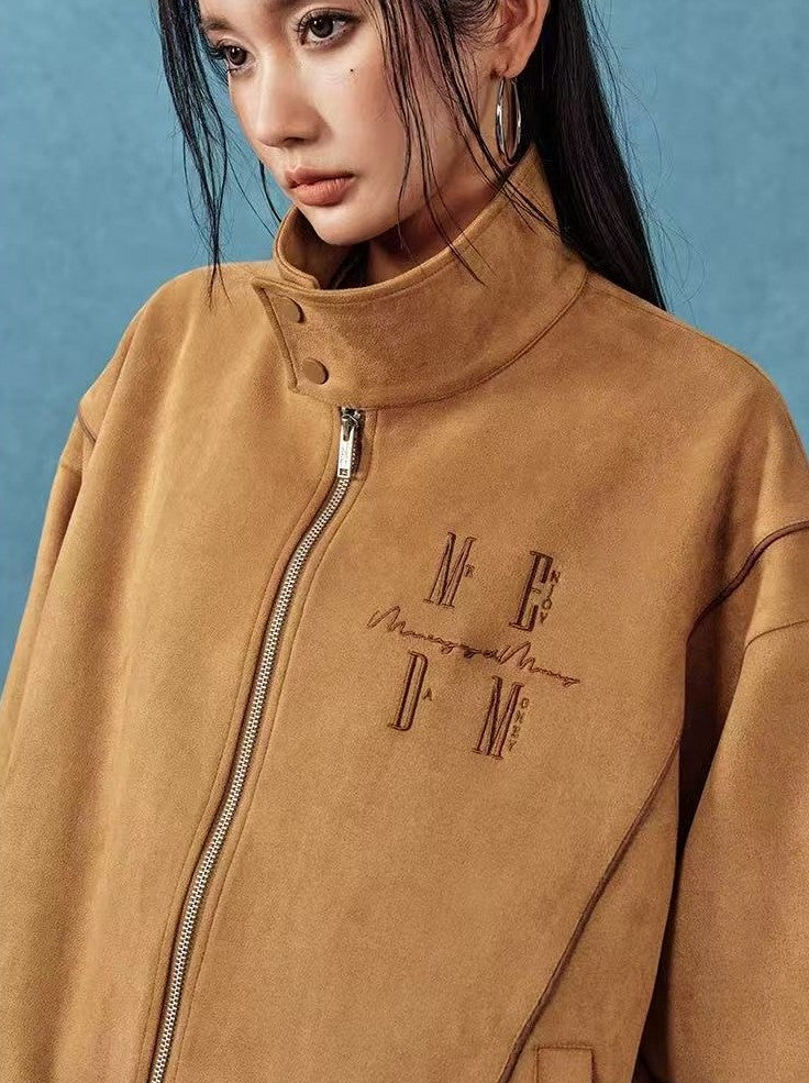 MEDM Stand Collar Suede Paneled Jacket