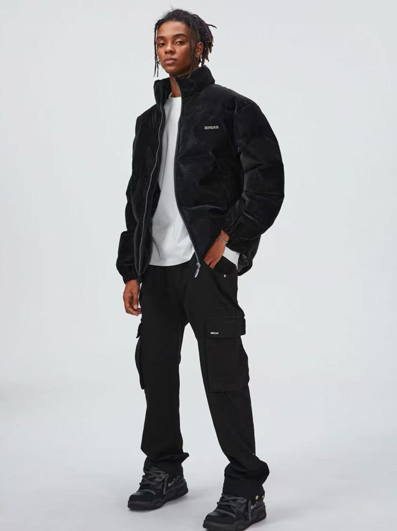 BIPOLAR Crocodile Pattern Metal Logo Cotton Jacket