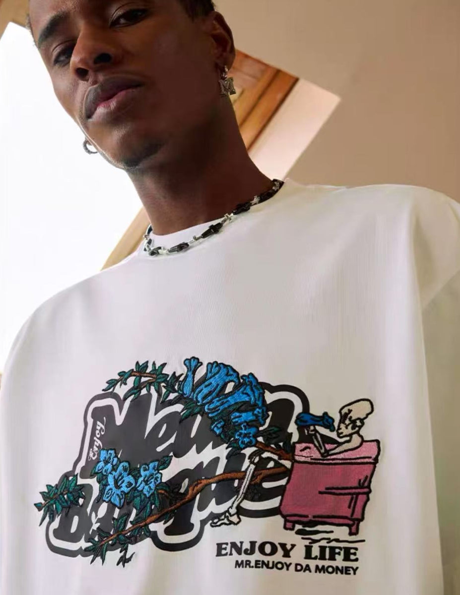 MEDM Embroidered Printed Short-sleeved T-shirt