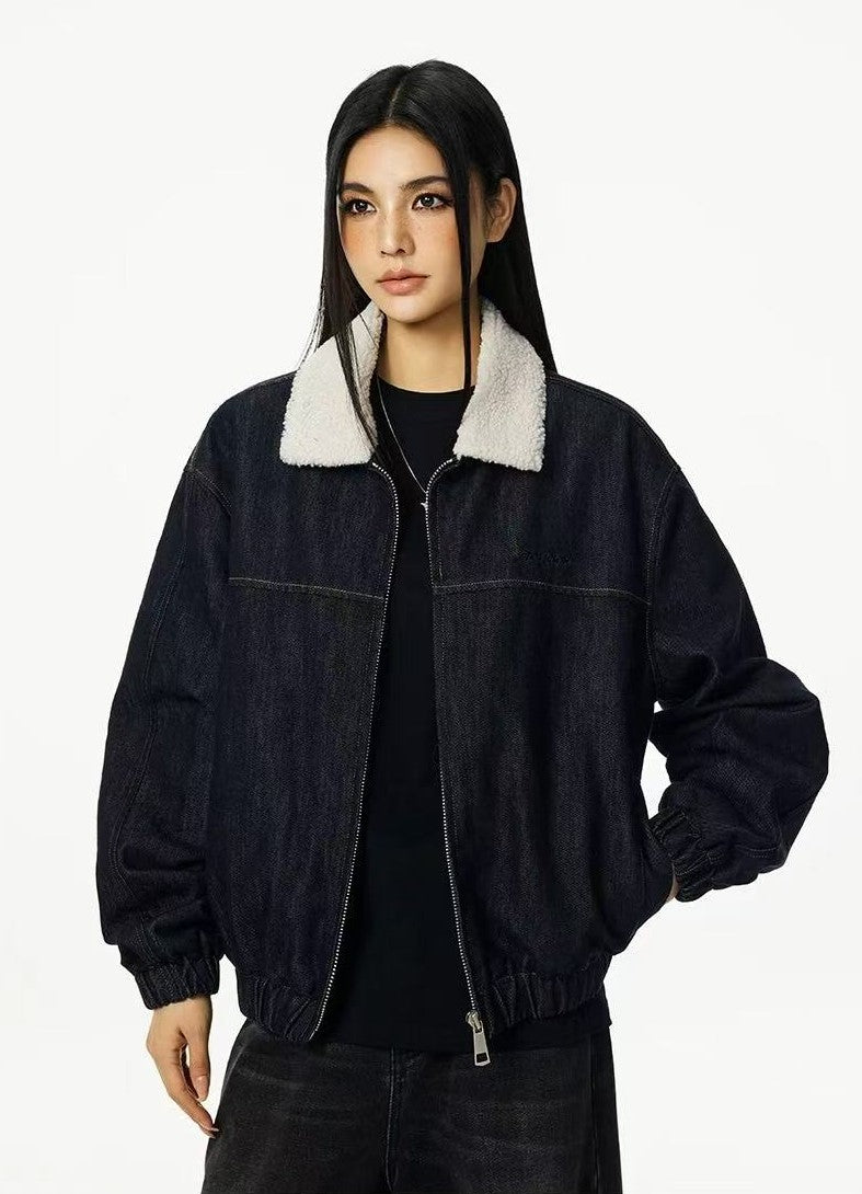 ACHOCK Denim Faux Sherpa Lapel Warm Thicken Jacket